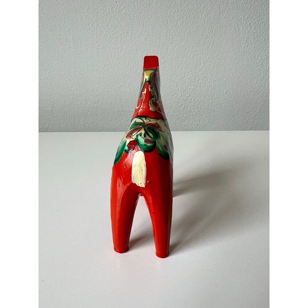 Vintage 1950s Swedish 4" Handcrafted Hand Carved Wood Flower Dala Horse Figurine - Picture 6 of 7